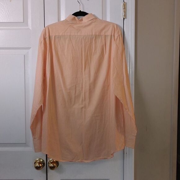 Izod  orange and white striped long sleeve button down dress shirt  Sz L - Picture 5 of 6